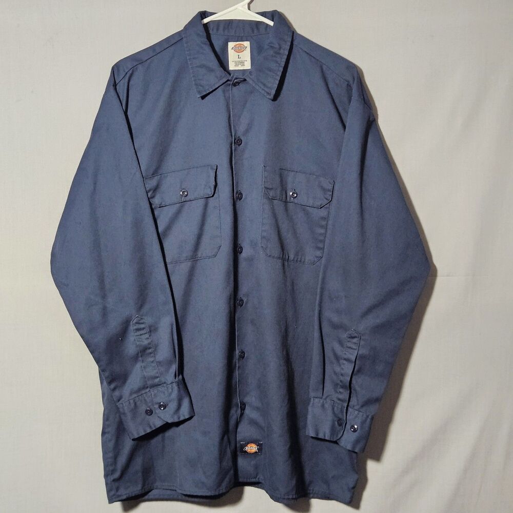 Dickies Long Sleeve Work Shirt Mens L Navy Blue Classic Twill Skate Y2K Workwear
